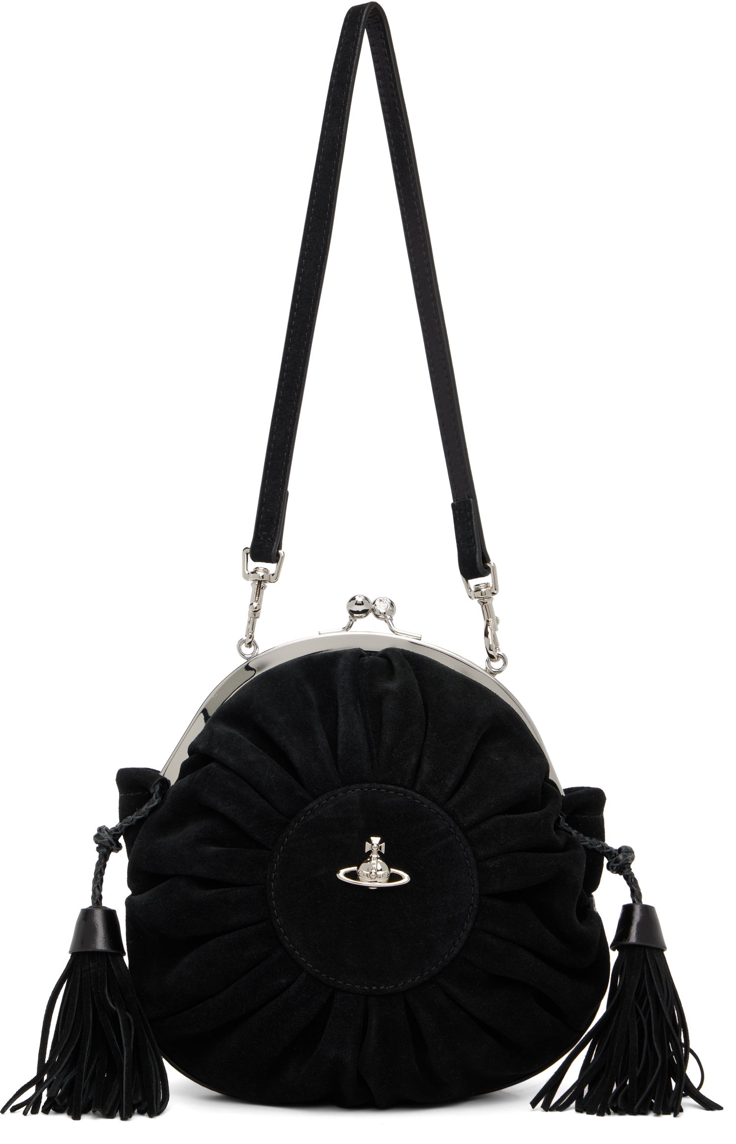 Чанта през рамо Vivienne Westwood Rosie Suede Gathered Frame Bag with Tassels Черно | 4B01000SW-L007E-, 0