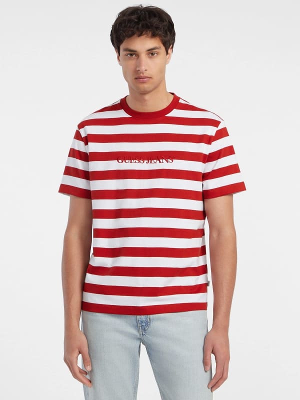 Тениска GUESS Striped Logo Tee Червено | M4YI84K9XF1