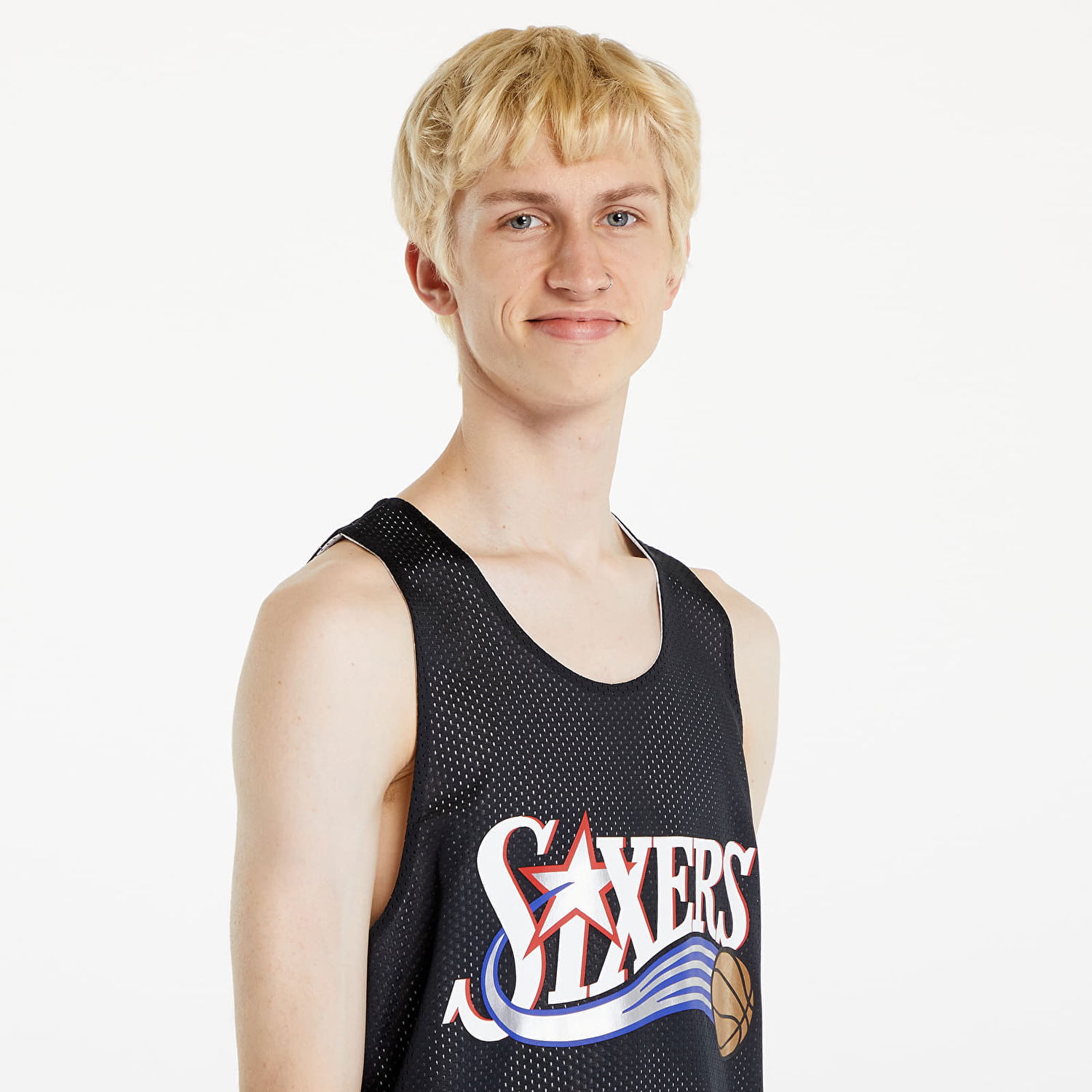 Фланелка Mitchell & Ness NBA Reversible Mesh Practice Tank Vintage Logo Philadelphia 76Ers Black Черно | TMTK6913-P76YYPPPBLCK, 1
