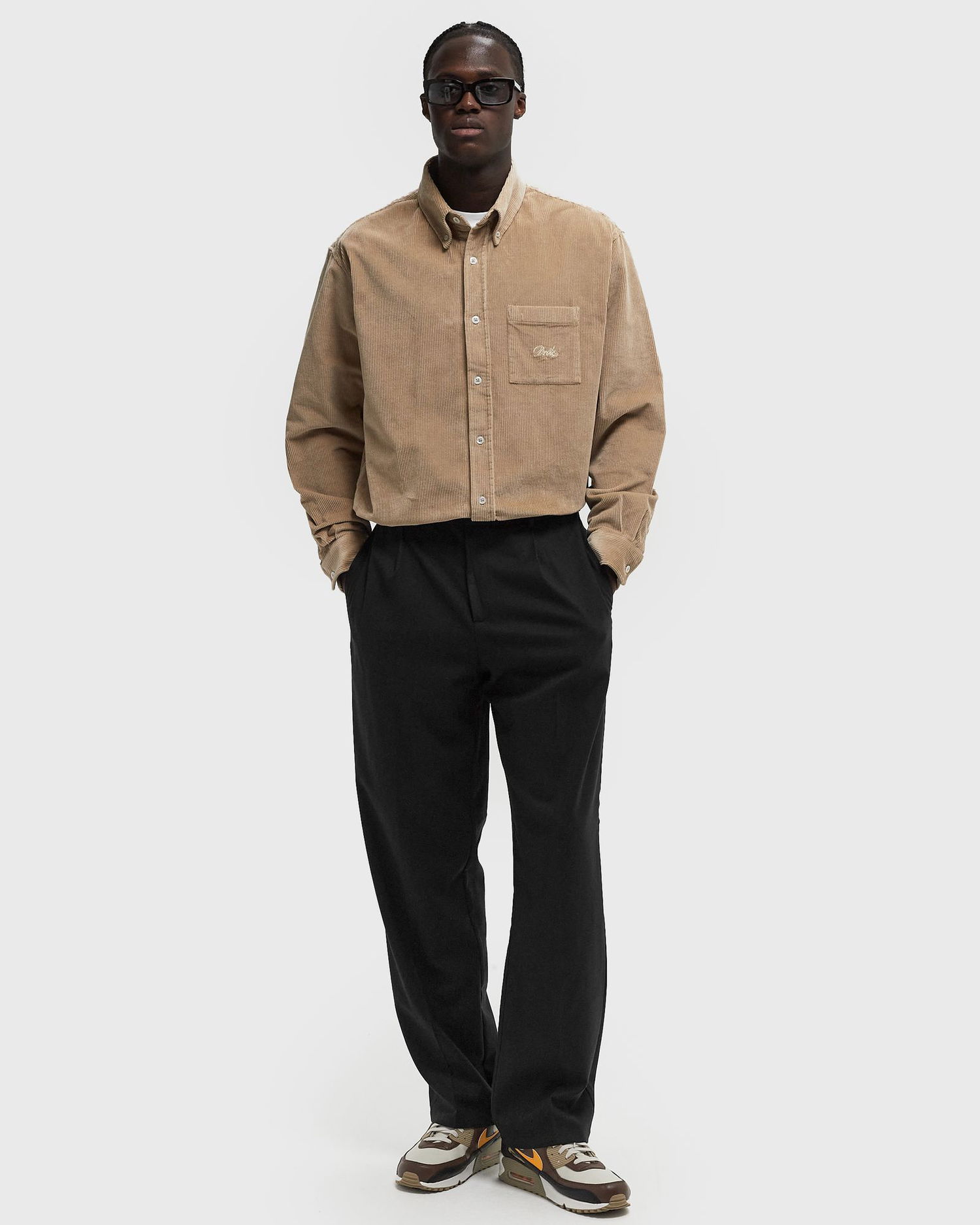 Риза Drôle de Monsieur Corduroy Shirt With Logo Embroidery Бежово | PERM-SH172-CO156-BG, 1