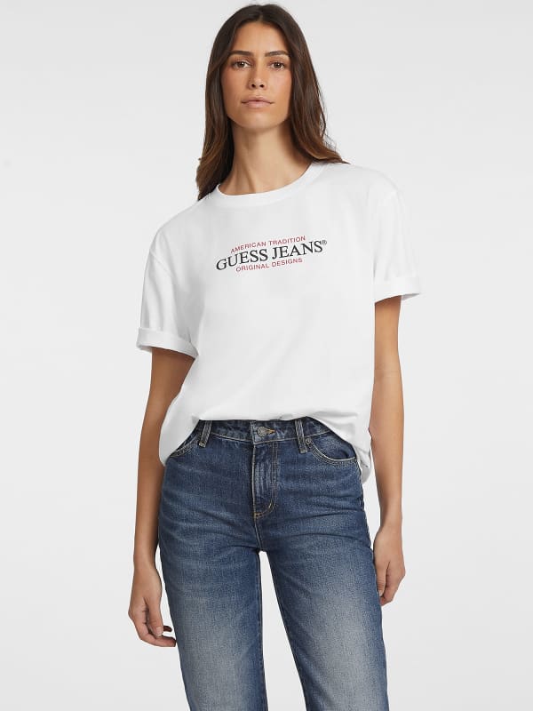 Тениска GUESS Oversized American Tradition Tee Бяло | W4YI08K8HM0