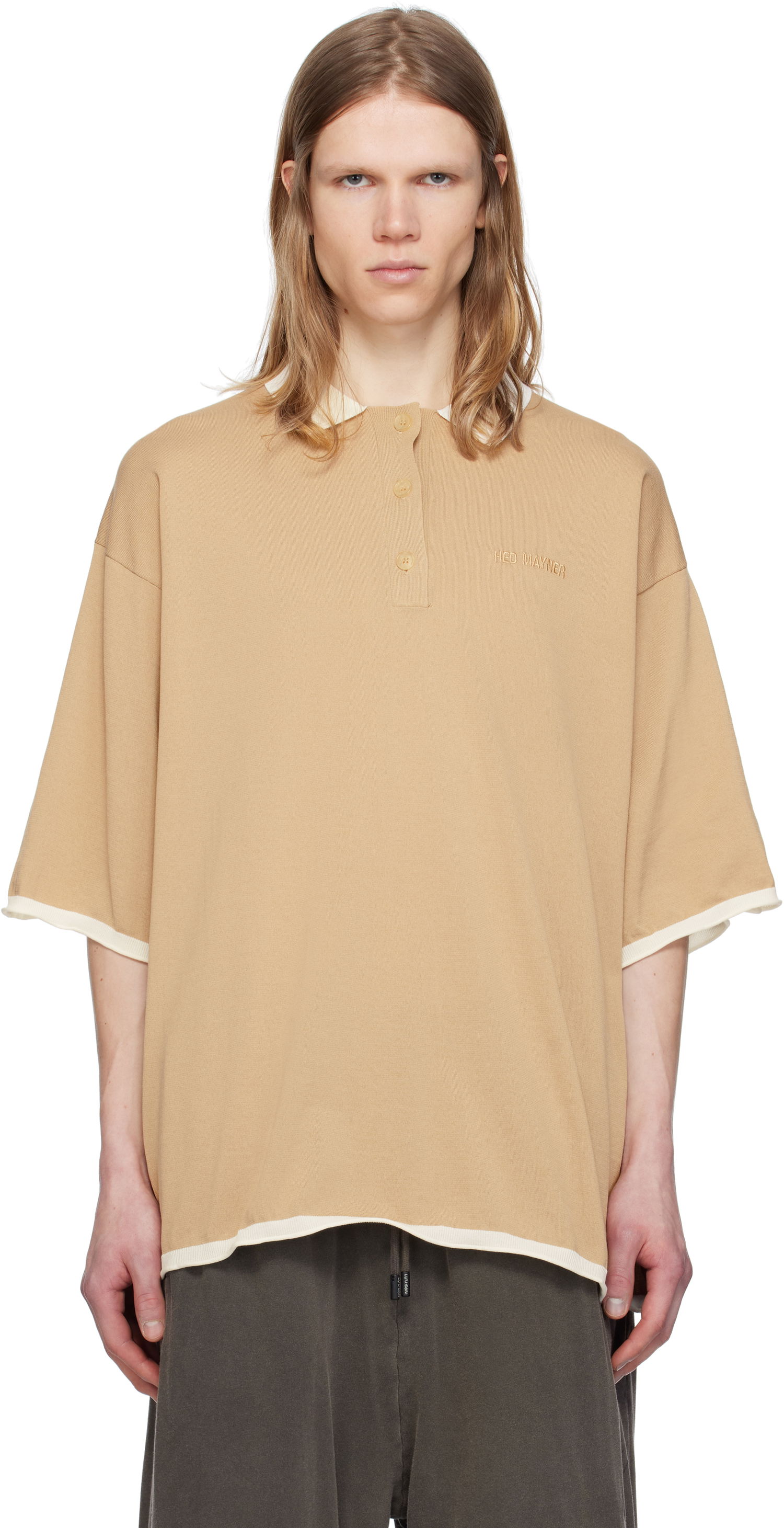 Поло тениска HED MAYNER Hed Mayner Embroidered Polo Бежово | HMMA75076R-HA605A, 0