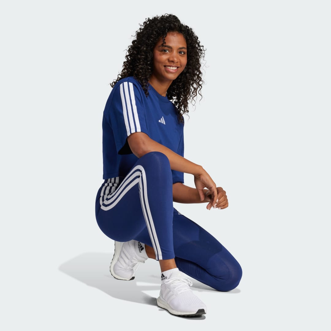Клинове adidas Performance 3-Stripes Cotton Leggings Синьо | JE0067, 1