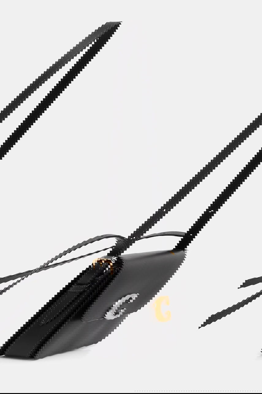 Чанта през рамо Coach Leather Flap Shoulder Bag with C-Lock Черно | CAM17, 1