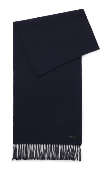 Шал BOSS Wool Scarf with Twisted Fringes Тъмно синьо | 50517218