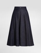 Dolce & Gabbana Calf-Length Denim Circle Skirt with Logo Pin