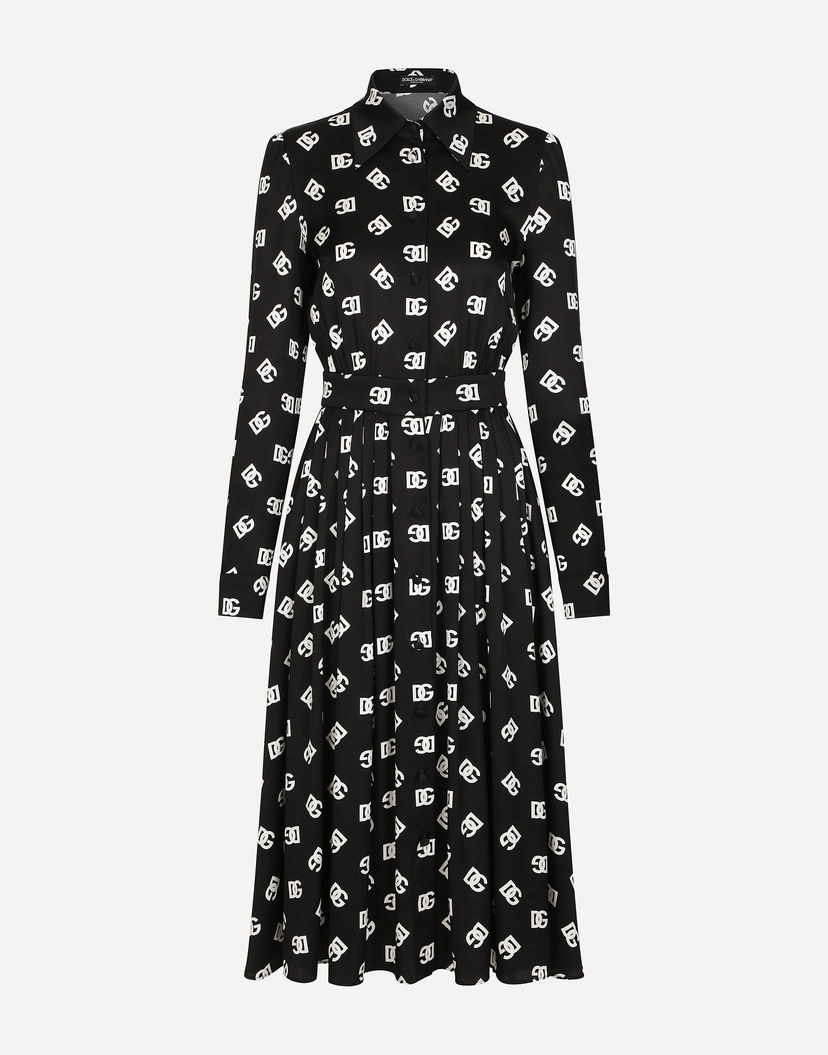 Pокля Dolce & Gabbana Charmeuse Calf-Length Dress With All-Over Print Черно | F6ARQTFSA4IHNVAA