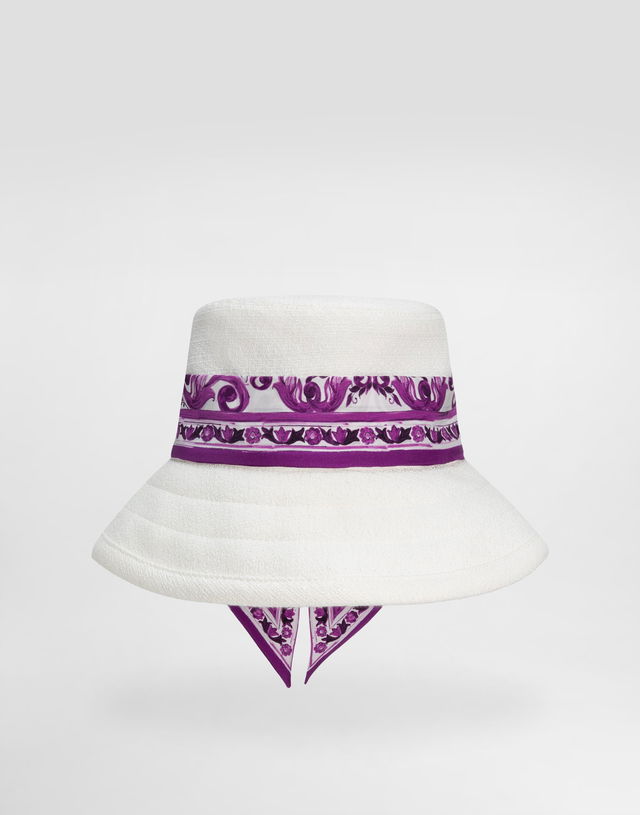 Dolce & Gabbana Mat Bucket Hat with Purple Printed Scarf