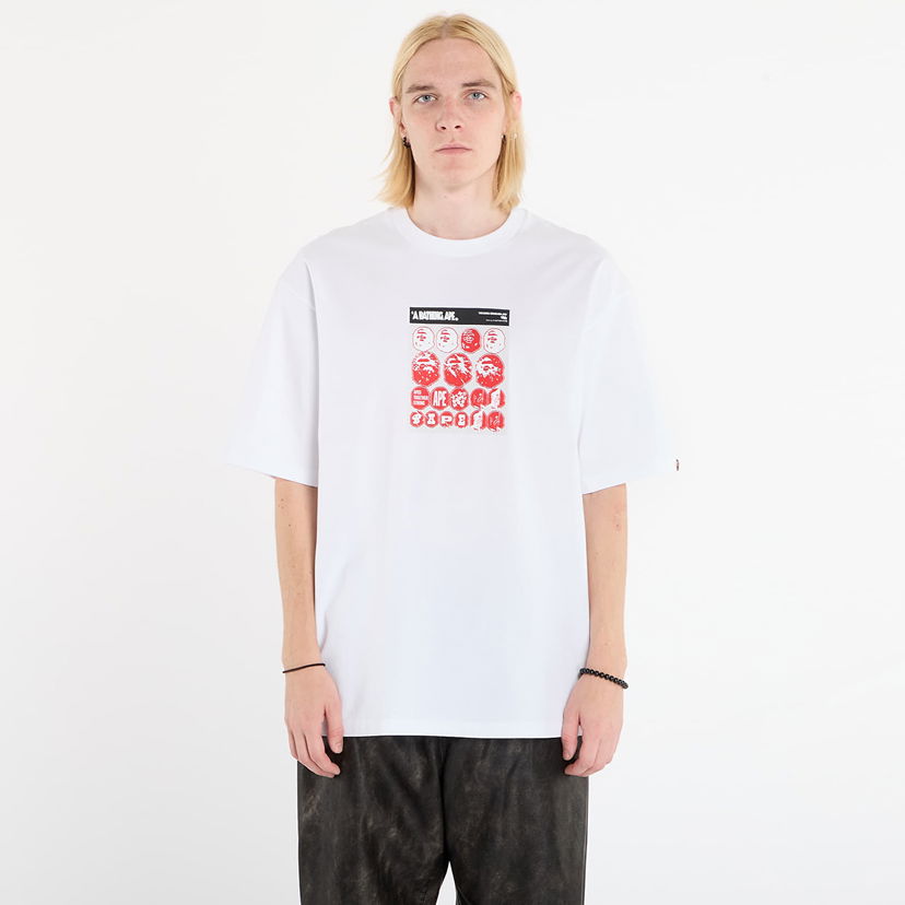 Тениска BAPE T-shirt Sticker Graphic Relaxed Fit M Бяло | 001TEL801319MWHT