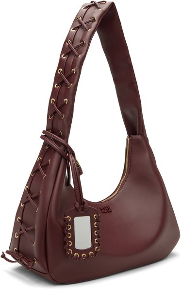 Чанта през рамо GANNI Medium Laced Strap Hobo Bag Бургунди | A7262, 1