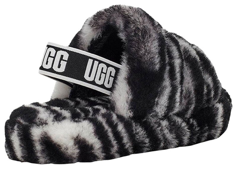 Кецове и обувки UGG UGG Fluff Yeah Slide Zebra Kids Slippers Черно | 1116156K-BWHT, 0