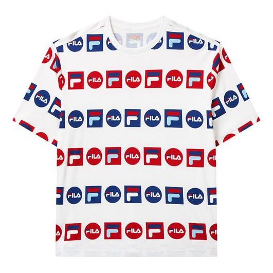 Тениска FILA Logo Full Print Loose T-Shirt Бяло | F51M128154F-WT