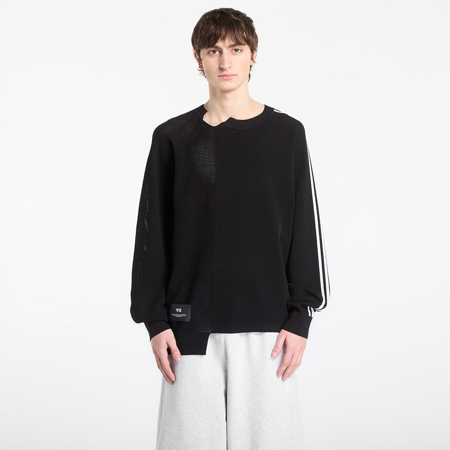 Суитчър Y-3 Y-3 Raw Edge 3 Stripes Crewneck Sweatshirt Черно | KR2395, 0