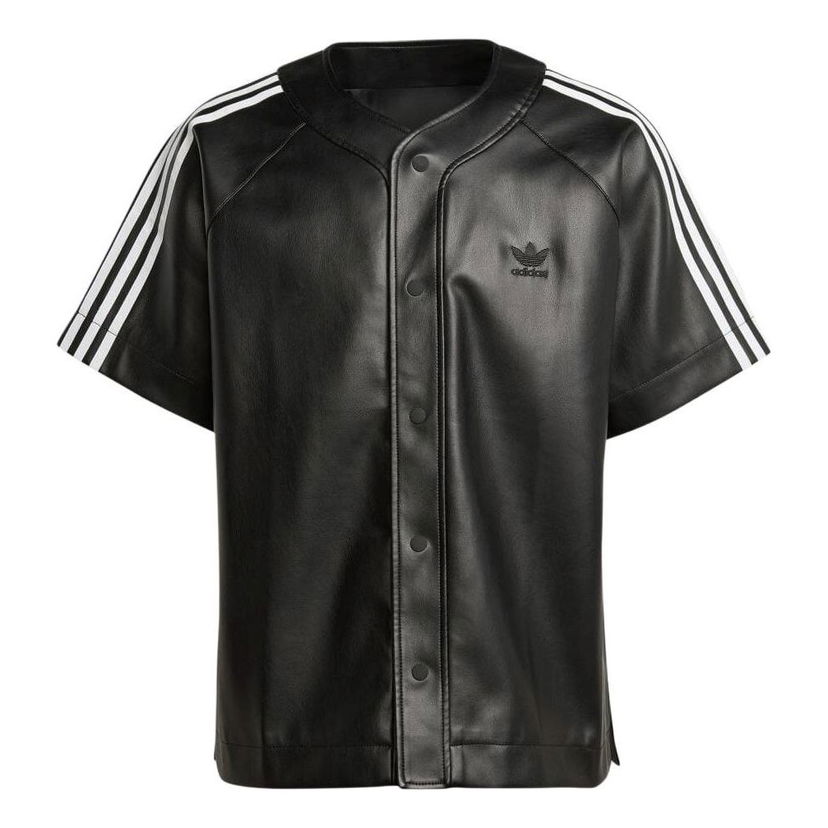 Риза adidas Originals Adicolor 3-Stripes Faux Leather Baseball Shirt Черно | IZ4048