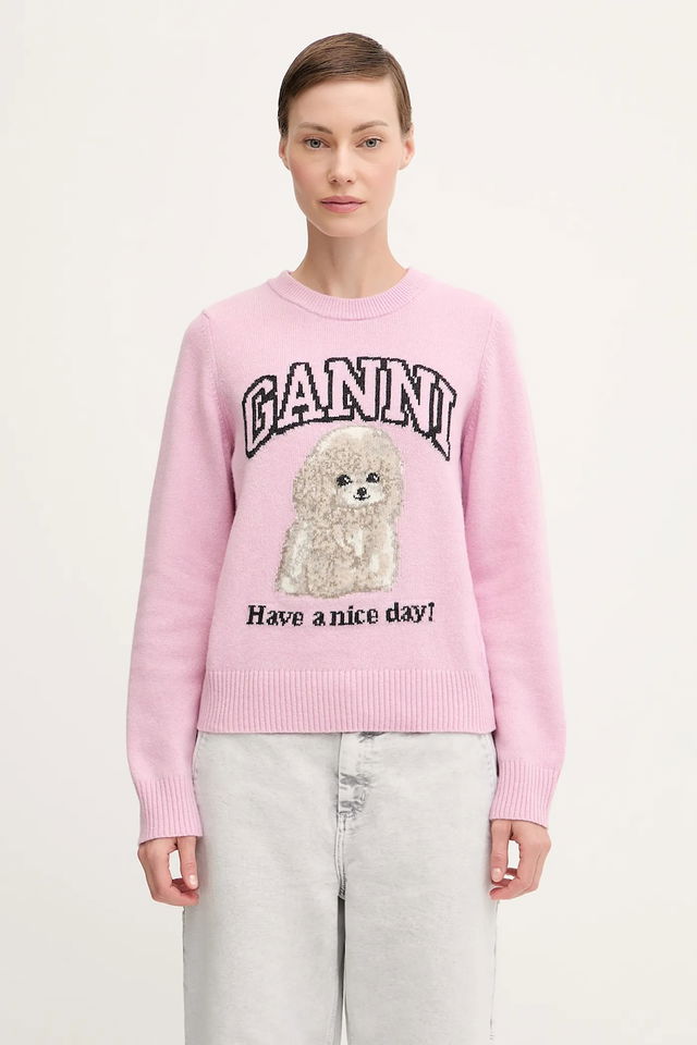 GANNI Graphic Wool Mix Poodle Sweater