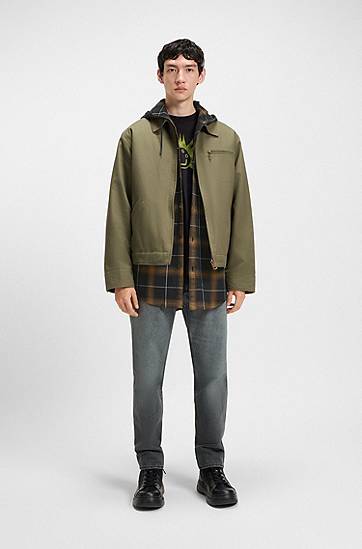 Риза BOSS Oversized-Fit Hooded Checked Overshirt Кафяво | 50545262, 1