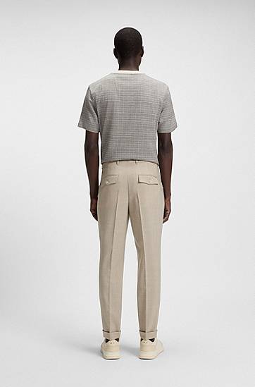 Панталони BOSS Men's Tapered Fit Micro-Patterned Virgin Wool Trousers Бежово | 50545822, 1