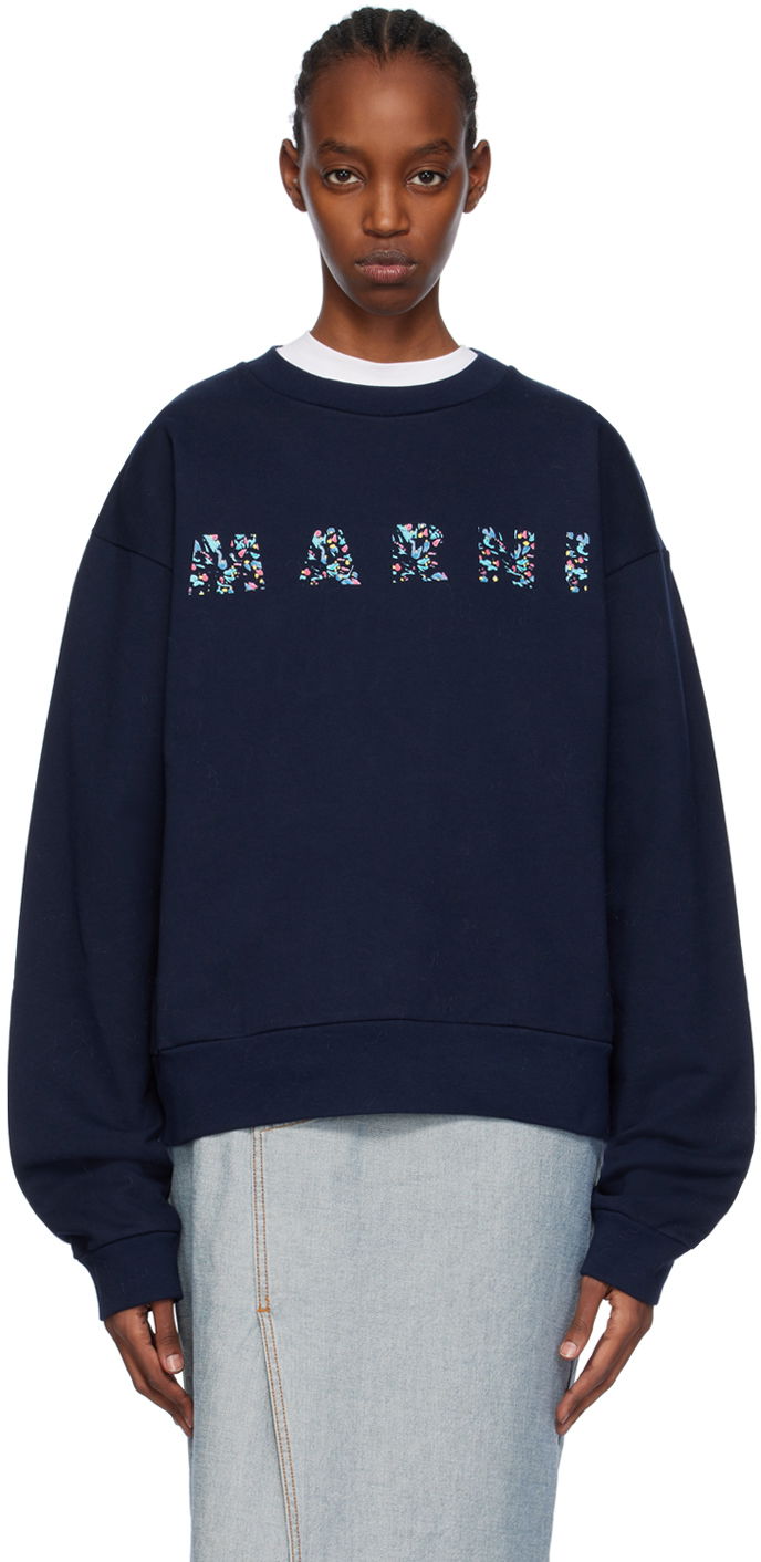 Суитчър Marni Printed Sweatshirt Тъмно синьо | FUMU0074PD USCW22