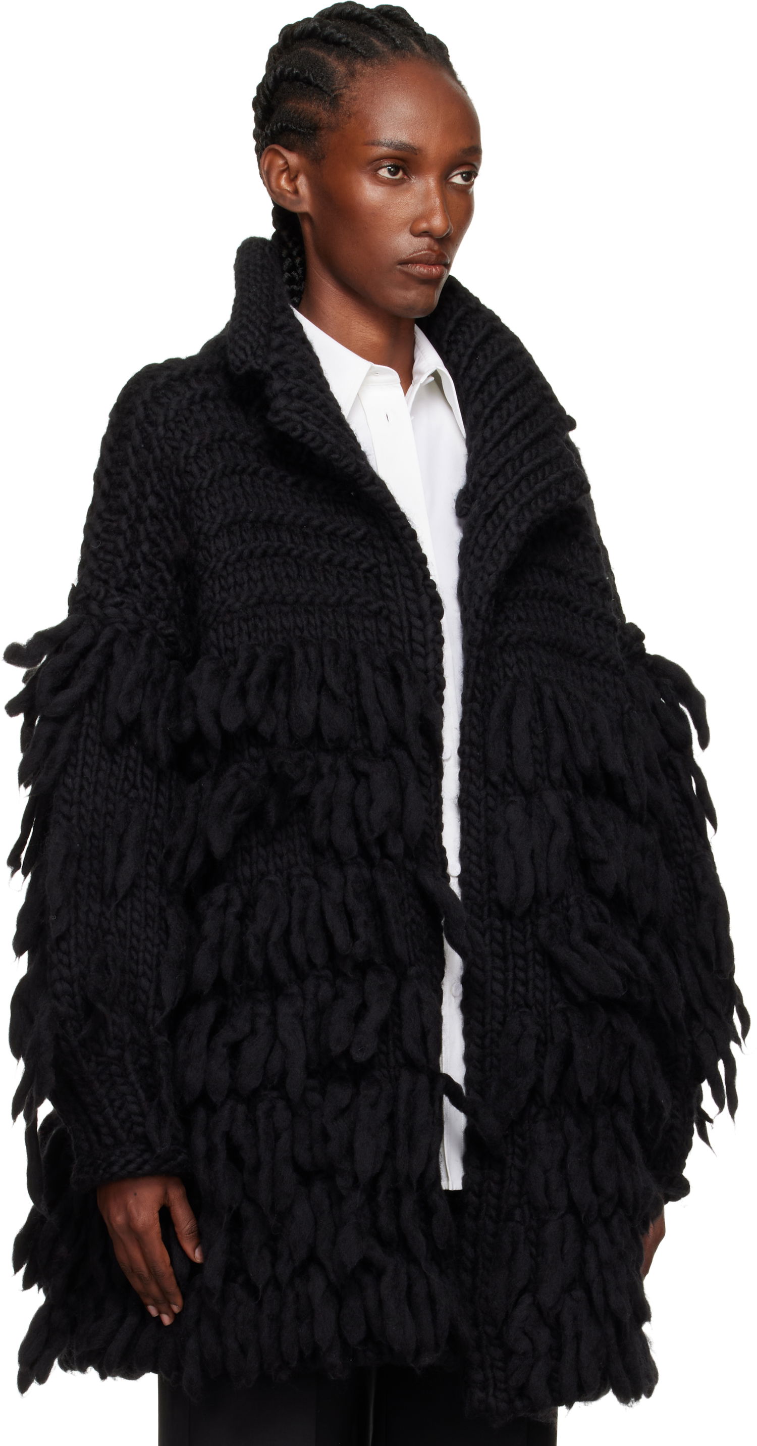 Палта Yohji Yamamoto YOHJI YAMAMOTO Fringe Knit Coat Черно | FM-K53-105, 1