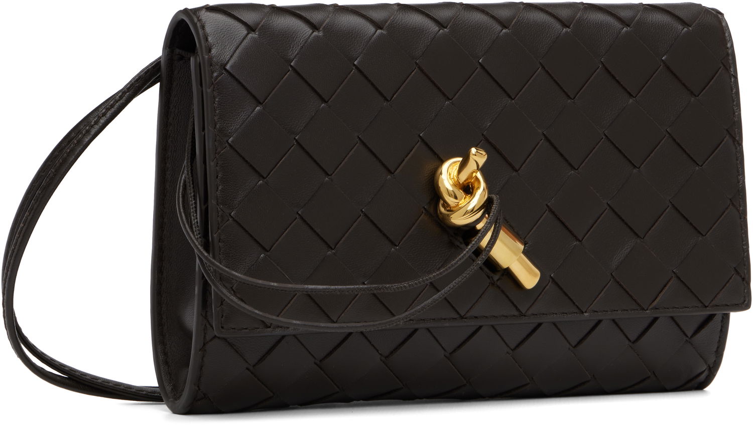 Портфейл Bottega Veneta Bottega Veneta Andiamo Intrecciato Leather Wallet on a Strap Кафяво | 836940 VCPP2, 1