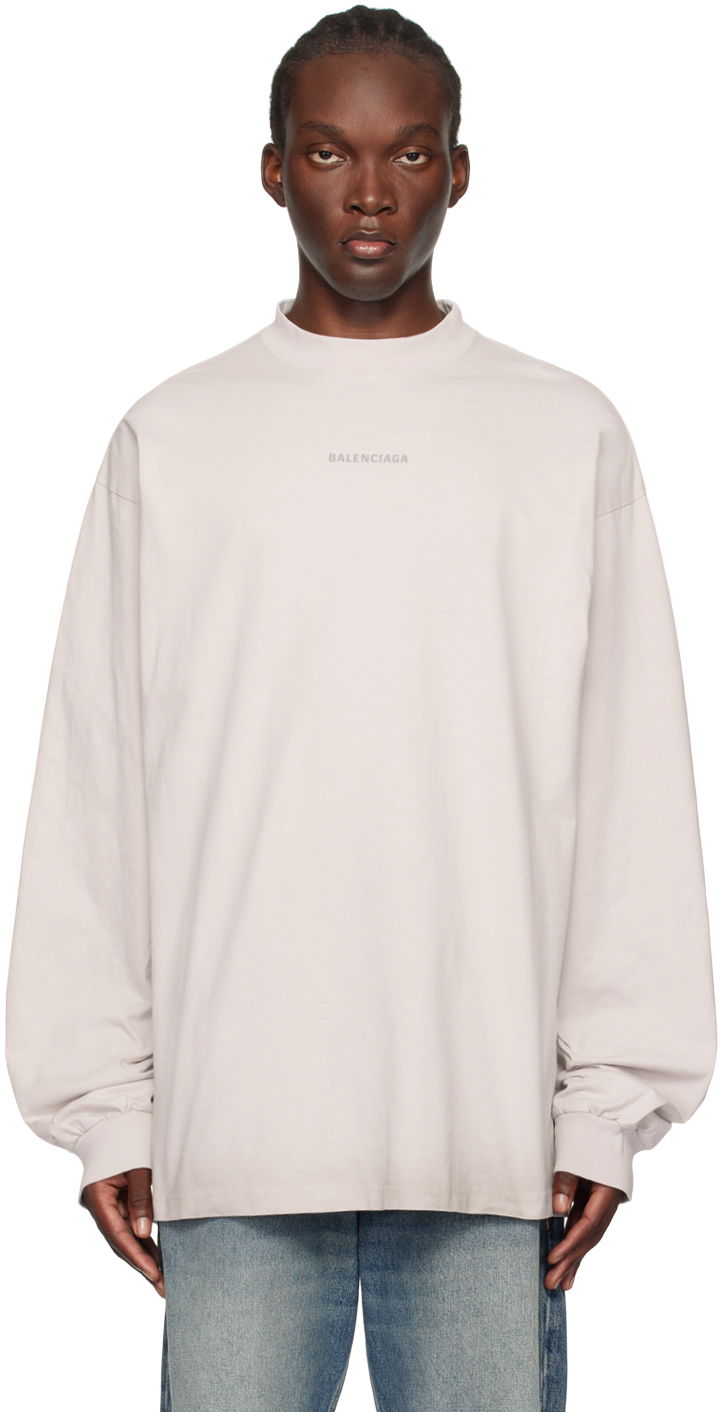 Тениска Balenciaga Off-White Graphic Long Sleeve T-Shirt Бежово | 744449TQVN1