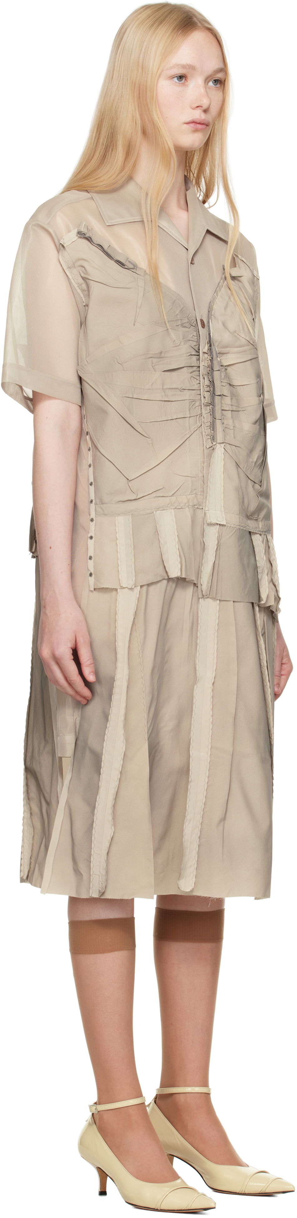 Риза Maison Margiela Maison Margiela Paneled Midi Dress Бежово | S51DD0033 MTJ020, 1