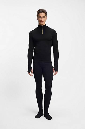Пуловер BOSS Ski wool-blend base layer long-sleeve quarter-zip top Черно | 50544368, 1
