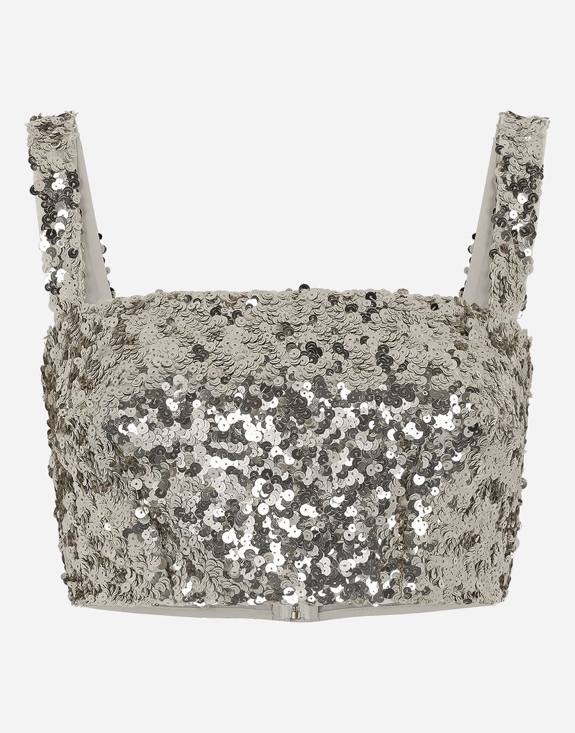 Съкратен топ Dolce & Gabbana Sequined Crop Top With Straps Металик | F79AATFLMIIS0997