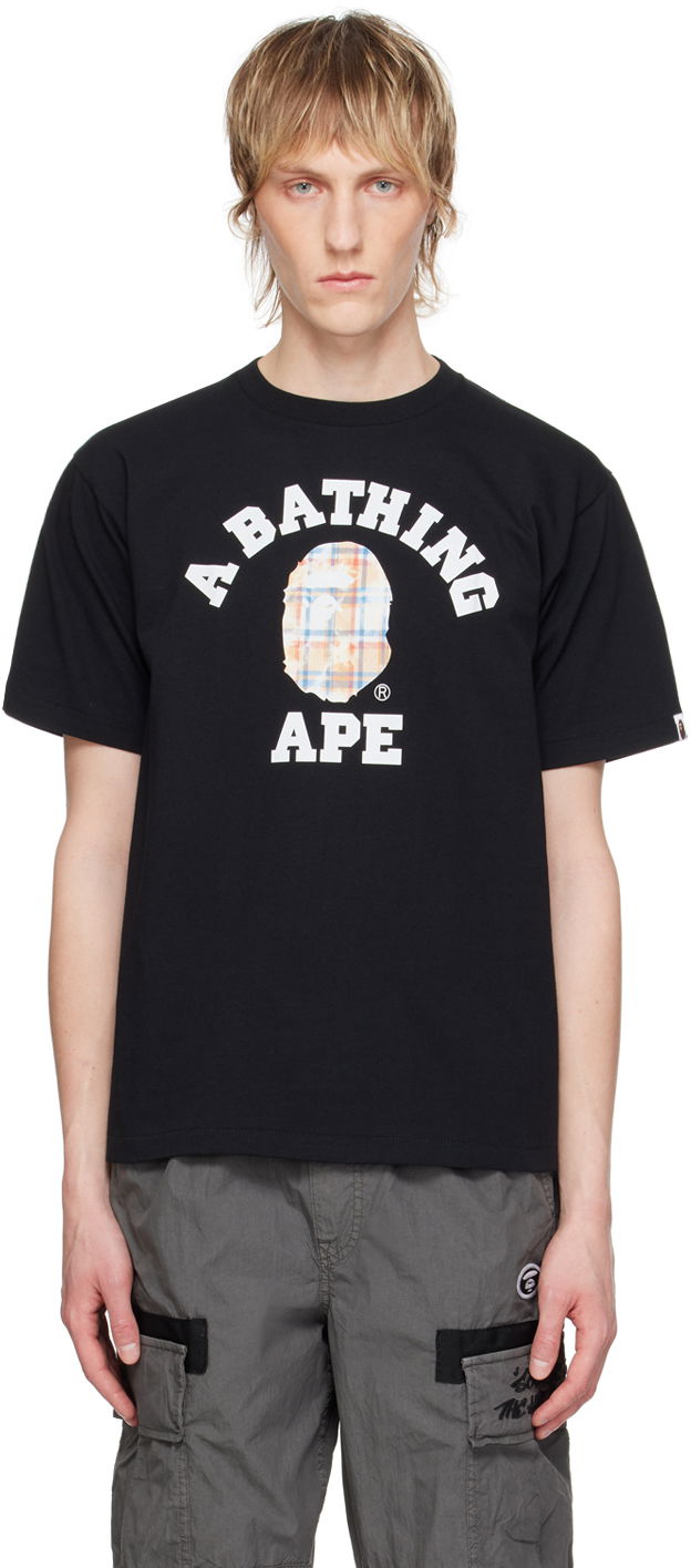 BAPE Black Bleached Check College T-Shirt