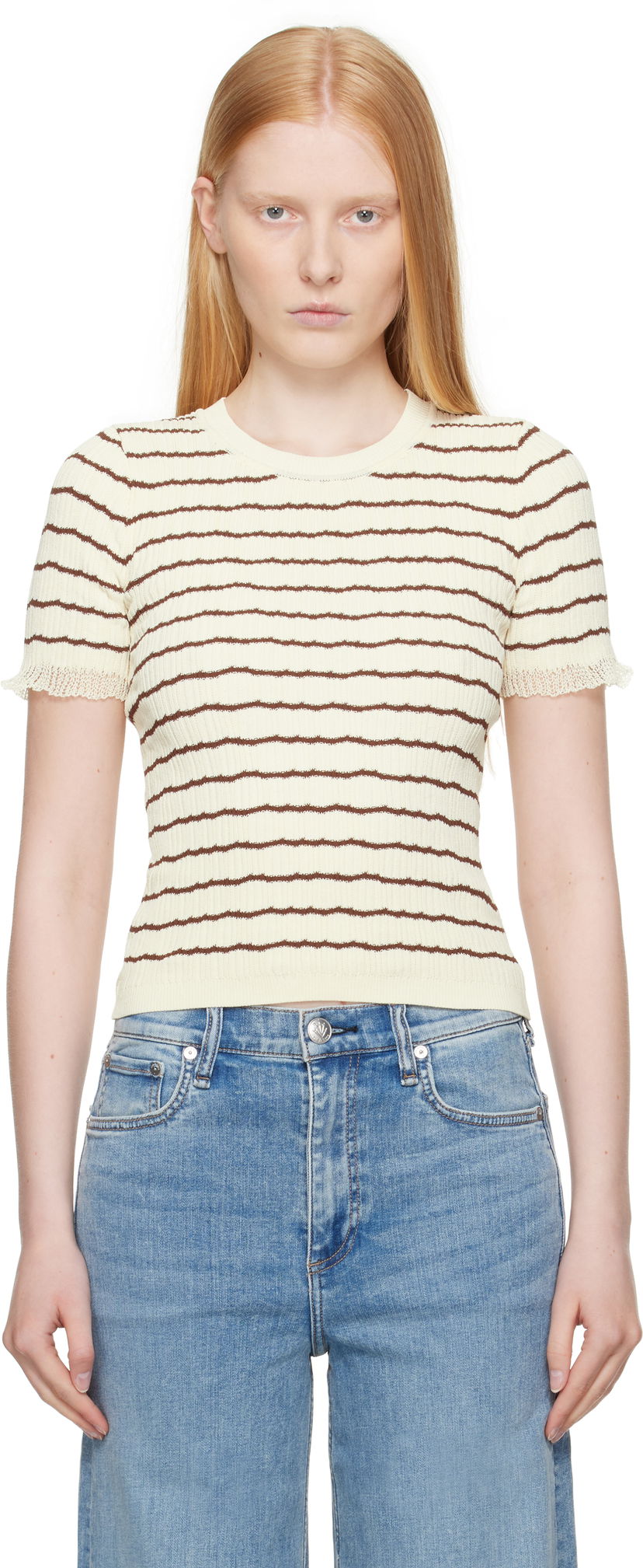 Тениска rag & bone rag & bone Chiara Stripe Crew T-Shirt Жълто | WAS25P025UG25