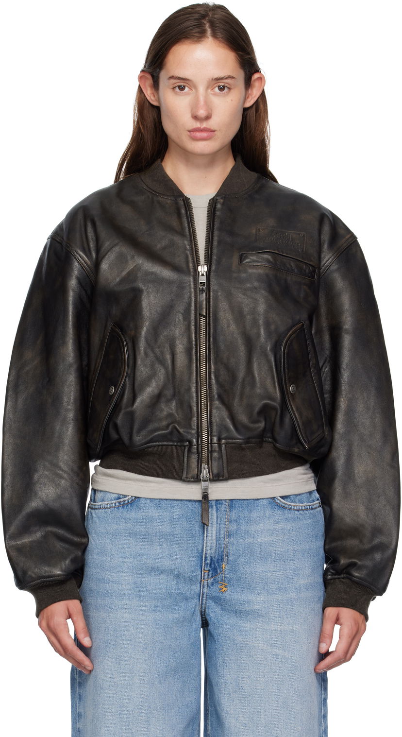 Яке бомбър Ksubi Ksubi Alpha Crop Leather Bomber Jacket Черно | WFA25JK009