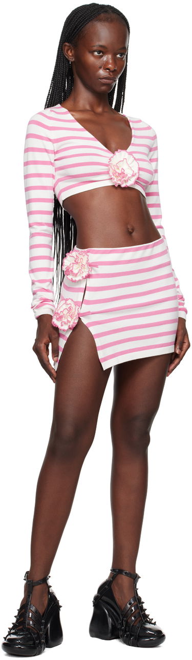 Съкратен топ Jean Paul Gaultier Gaultier 'The Flower' Striped Long Sleeve Crop Top Розово | 23/12-F-PL029-M048-0321, 3