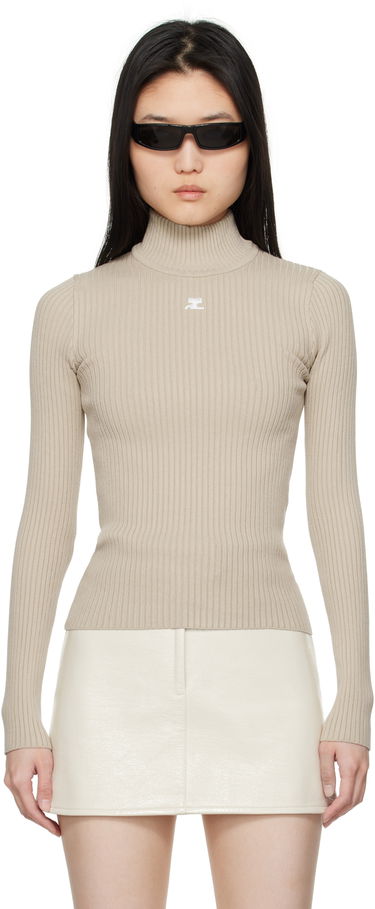 Пуловер Courrèges Courrèges Reedition Rib Knit Mock Neck Sweater Бежово | PERMPU022FI0001, 0