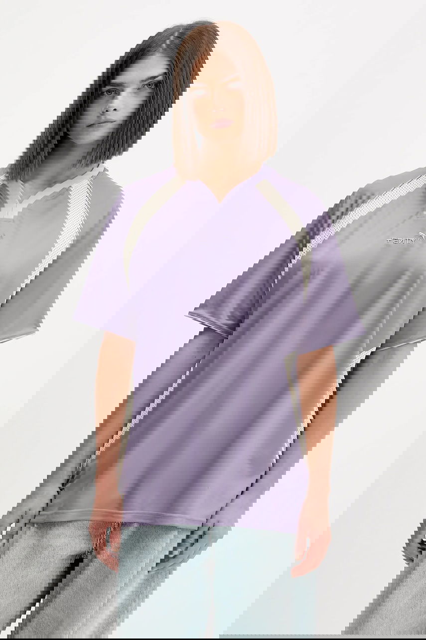 Тениска Puma FENTY V-Neck Oversized Mesh Panel T-Shirt Лилаво | 635638, 0