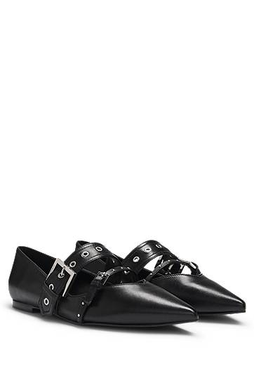 Облекло и аксесоари BOSS Nappa Leather Ballerina Pumps with Buckled Straps Черно | 50536400