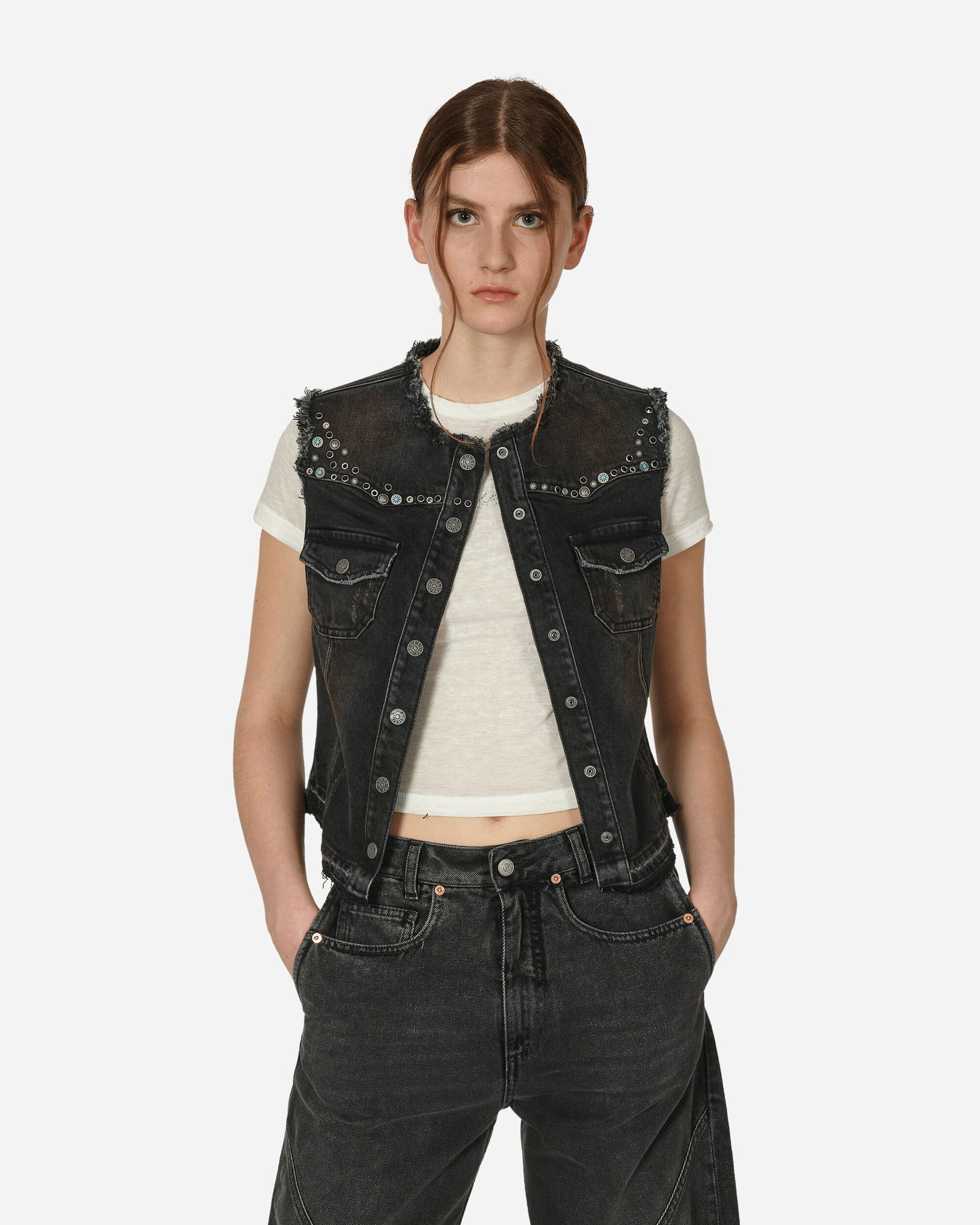 Жилетка GUESS Western Denim Vest Used Black Wash Черно | W4GU37D5AK0 GUUB, 0