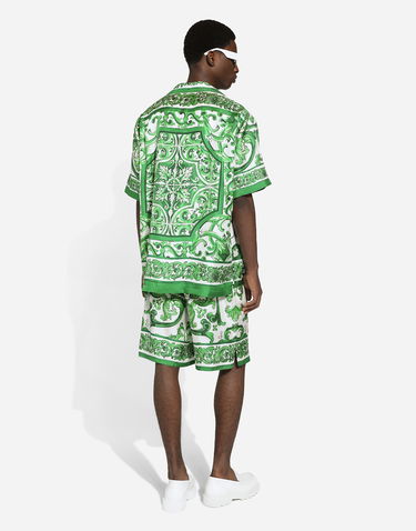 Риза Dolce & Gabbana Silk Twill Hawaiian Shirt With Majolica Print Зелено | G5JH9THI1S6H85DQ, 2