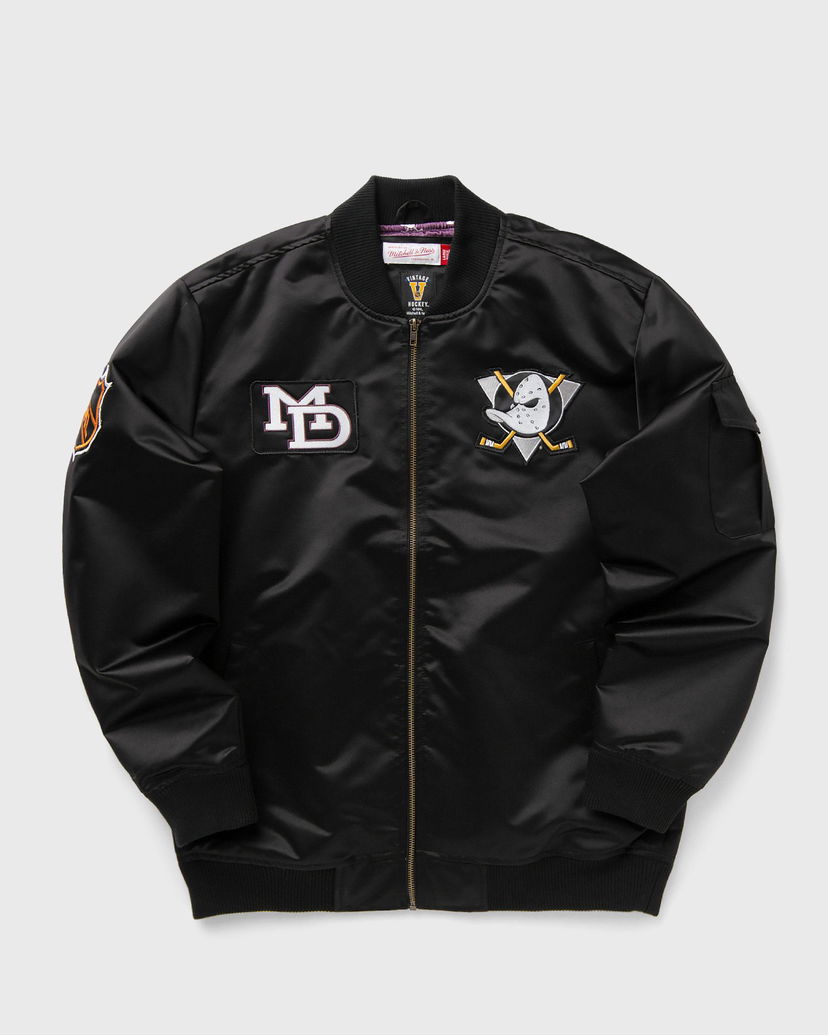 Яке бомбър Mitchell & Ness Anaheim Ducks Team Leader Satin Bomber Jacket Черно | JK8095-ADUBLCK