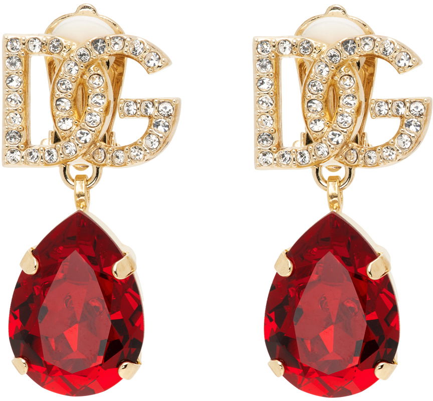 Обеци Dolce & Gabbana Gold & Red 'DG' Crystal Earrings Червено | WEP6S5 W1111, 0