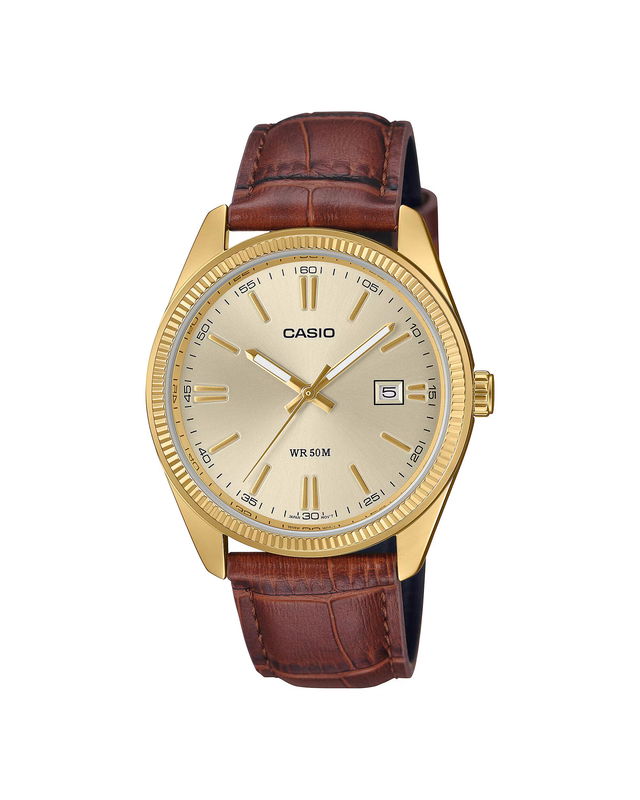 Watch With Gold Stainless Steel Case And Brown Leather Strap