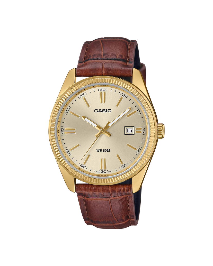 Часовник CASIO Watch With Gold Stainless Steel Case And Brown Leather Strap Кафяво | MTP-1302PGL-9AVEF