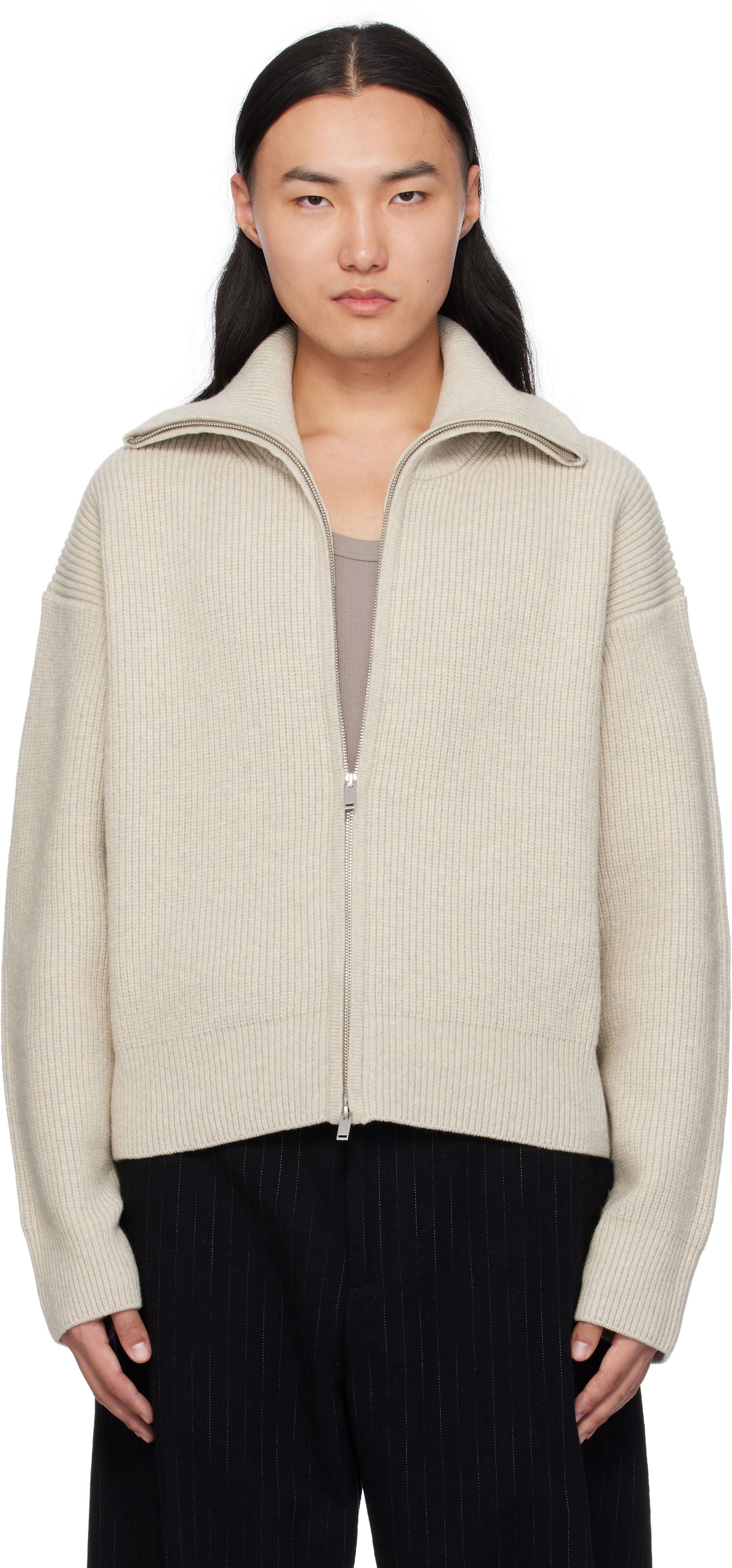 Пуловер Studio Nicholson Studio Nicholson Sandos Knit Zip-Up Jacket Бежово | SANDOS SNM - 1291, 0