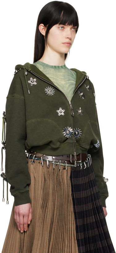 Суитчър Chopova Lowena Chopova Lowena Dallas Embellished Cropped Hoodie Зелено | 5238, 1