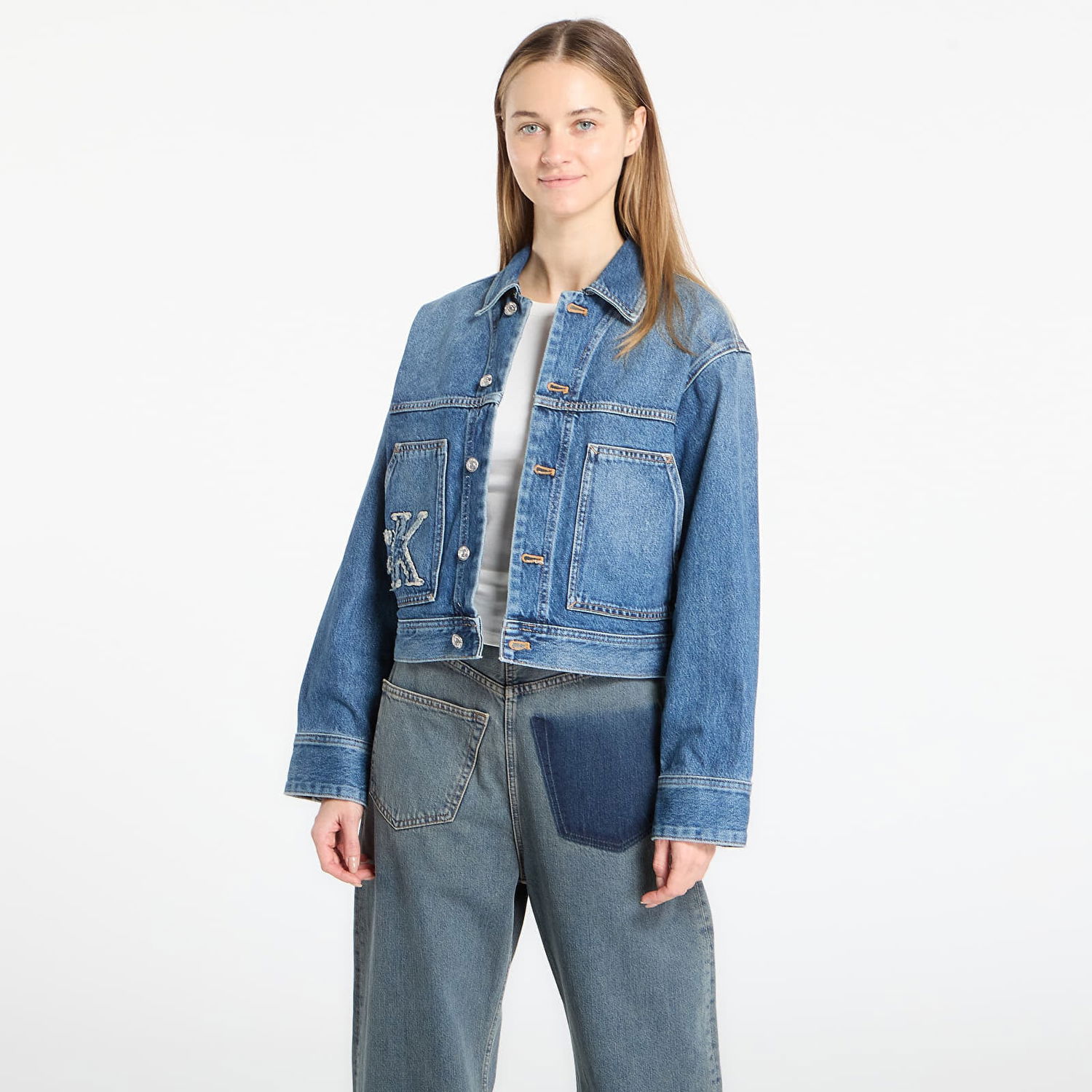 Яке CALVIN KLEIN Workwear Cropped Denim Jacket with K Applique Синьо | LV047E906G 3NL, 0