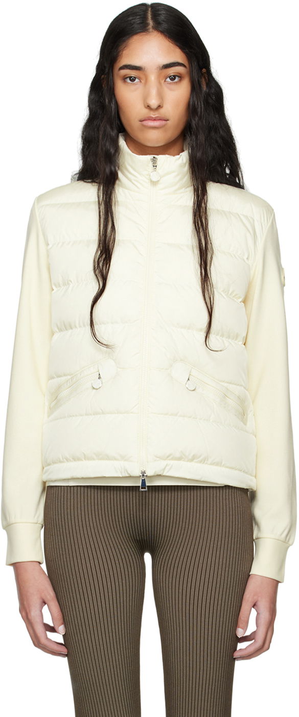 Пуловер Moncler Off-White Paneled Down Cardigan Бяло | J20938G0000389ALE, 0