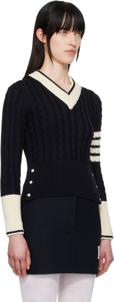 Пуловер Thom Browne Thom Browne Classic Merino Wool V-Neck Sweater Тъмно синьо | FKA484A-Y1024, 1