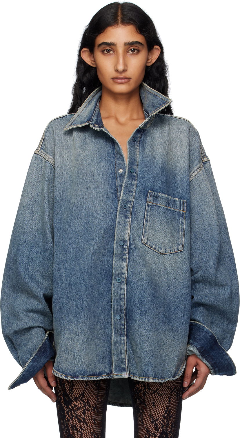 Риза Balenciaga Balenciaga Faded Denim Shirt Синьо | 783691 THW25