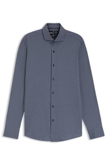 Риза BOSS Slim-fit Printed Italian-made Performance-Stretch Jersey Shirt Синьо | 50550062