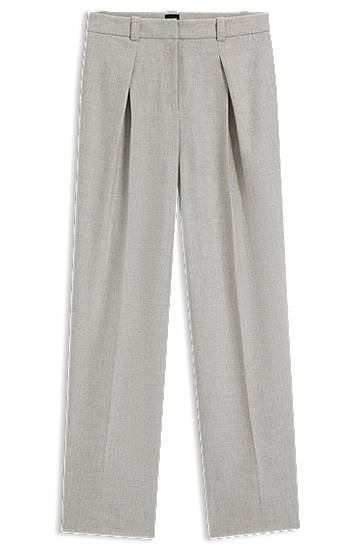 Панталони BOSS Pleated Straight-leg Trousers in Melange Stretch Flannel Сиво | 50547679