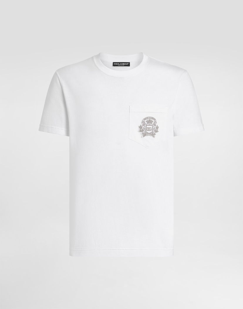 Тениска Dolce & Gabbana Cotton T-shirt with Embroidered Crest Pocket Бяло | G8RA2ZG7PZEW0800